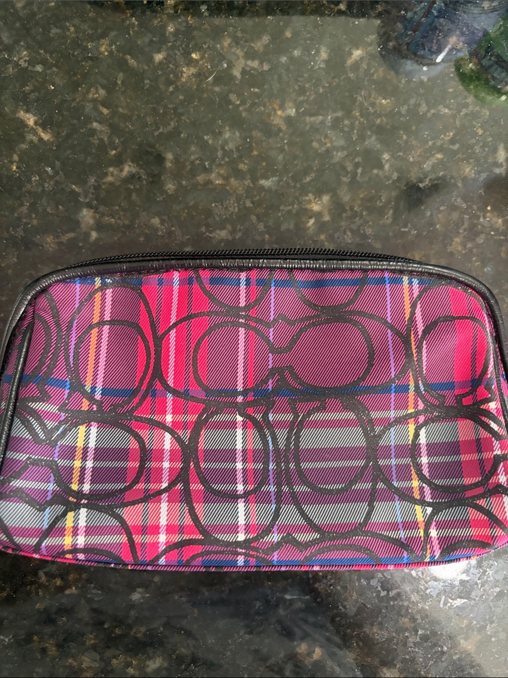 Vintage Coach Pink Plaid Signature-Print Cosmetic Case
